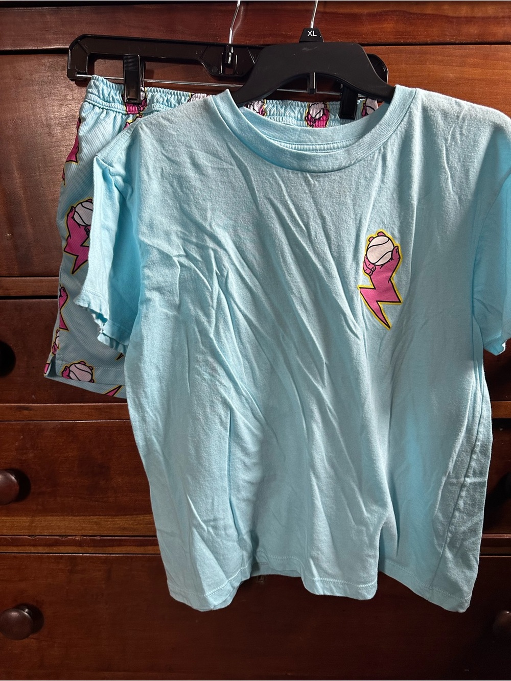 Light Blue Kids Graphic Tee and Shorts Set